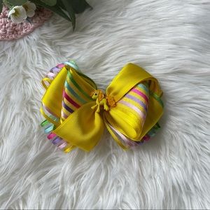 Yellow Unicorn Multi Striped Girls Hair Bow